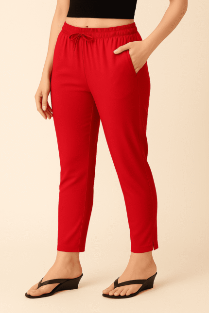 Red Straight Cut Pant for Women Daily Wear