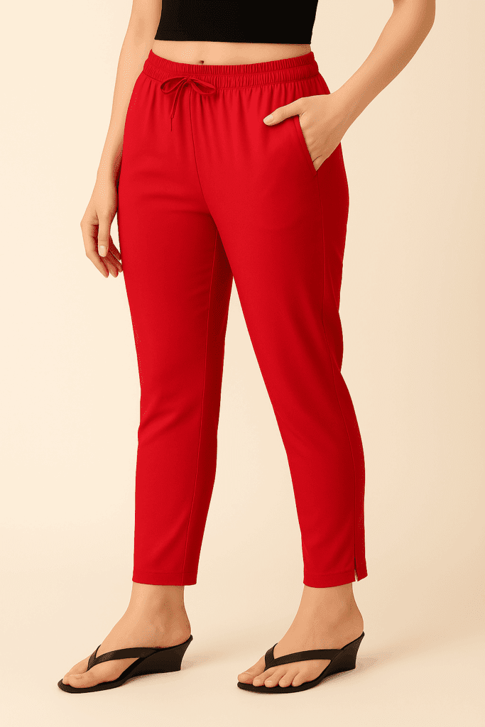Red Straight Cut Pant for Women Daily Wear