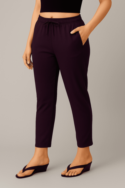 Purple cotton straight cut pants