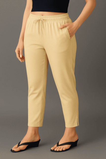 yellow cotton straight cut pants