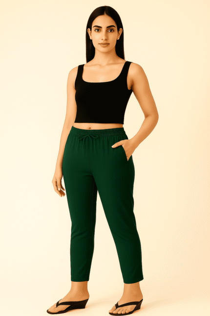 Green cotton straight cut pants