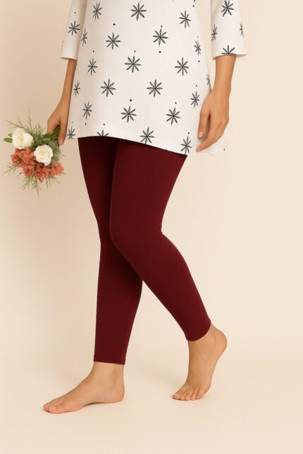 Deep maroon ankle length leggings for women