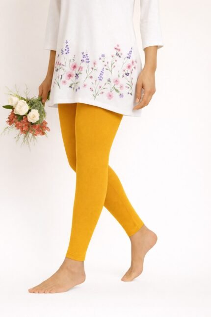 Golden yellow ankle length leggings for women