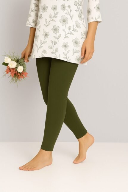 Olive green ankle length leggings for women