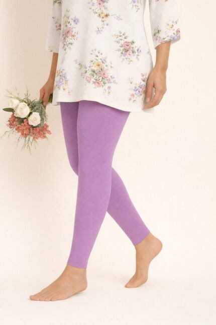 Lavender Ankle Length Leggings for Women – Cotton Stretch