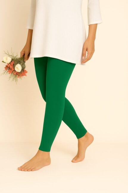 Leaf green ankle length leggings for women