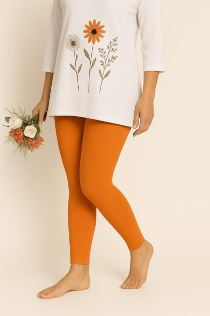 Rust orange ankle length leggings for women