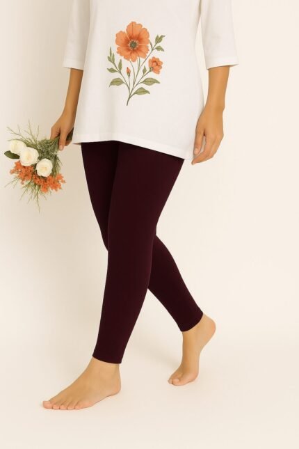 Dark wine ankle length leggings for women