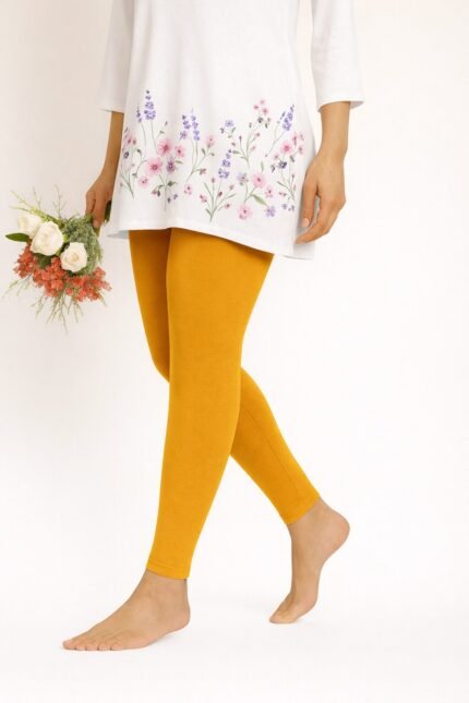Honey yellow ankle length leggings for women